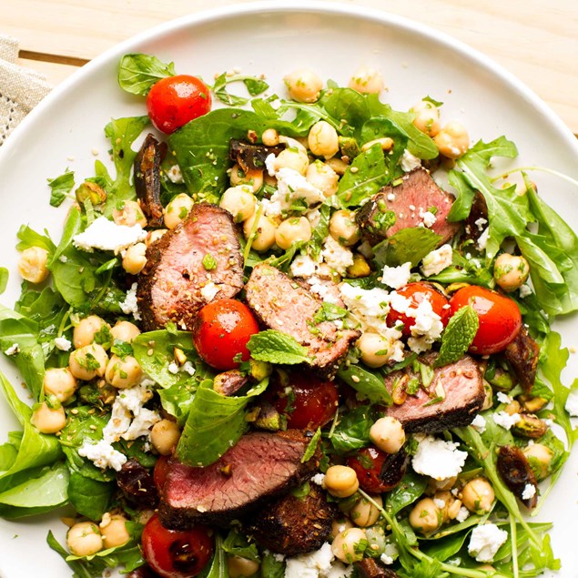 Lamb and Chickpea Salad with Mint, Feta and Dukkah