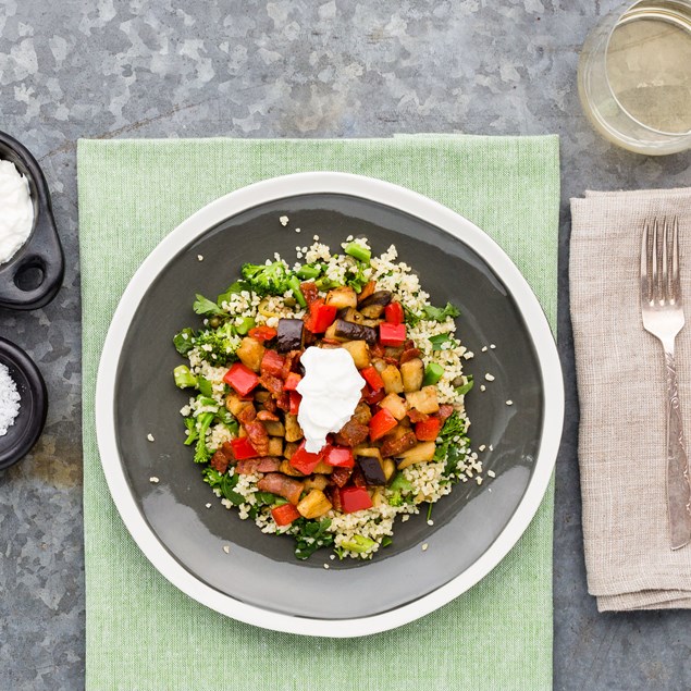 Bacon and Eggplant Caponata with Whipped Goat's Cheese