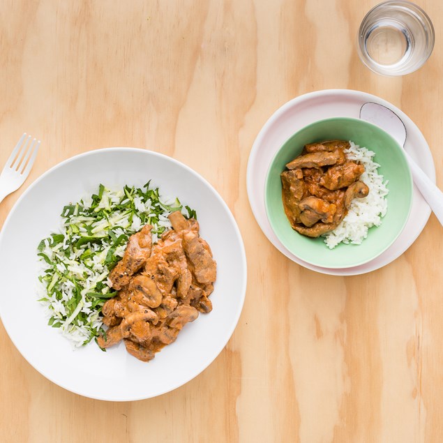 Beef Stroganoff with Spinach Rice