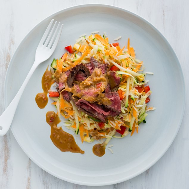 Beef Steaks and Veggie Packed Coconut Rice with Peanut Drizzle