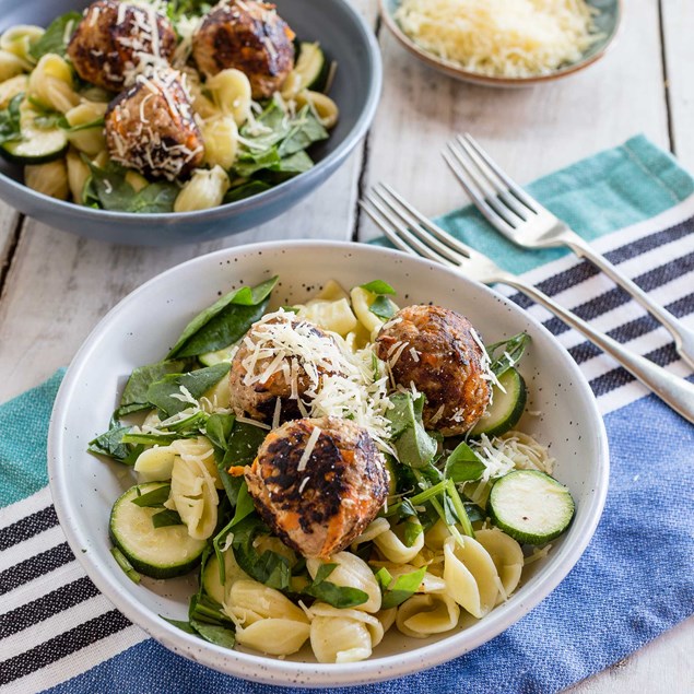 Veggie Orecchiette and Turkey Meatballs