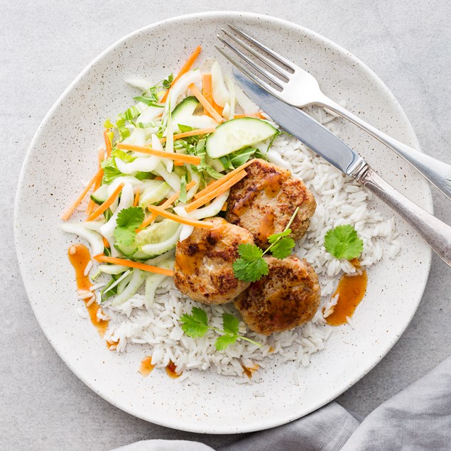 Thai Green Curry Turkey Cakes with Coconut Jasmine Rice 