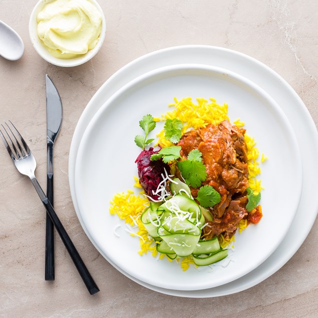 Lamb Shank Madras with Turmeric Rice and Pickled Beet
