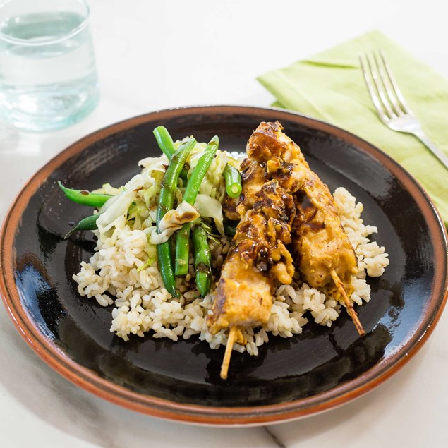 Karaage Chicken Skewers with Rice and Katsu Sauce