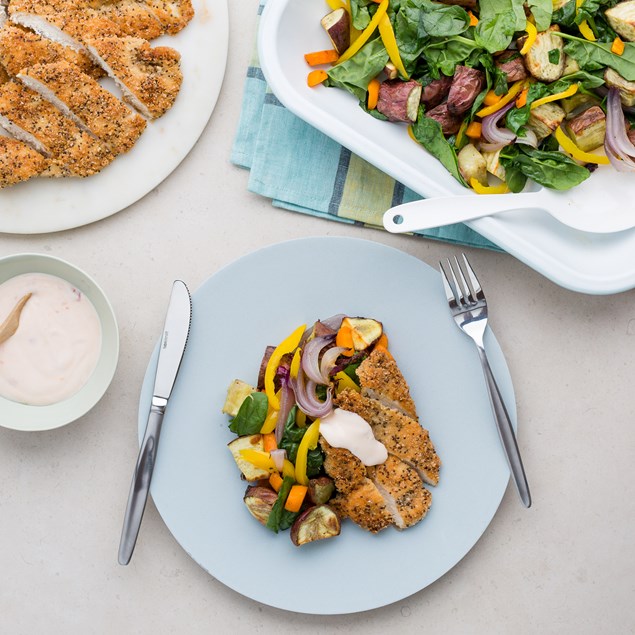 Chia and Coconut-Crusted Chicken with Sweet Chilli Yoghurt