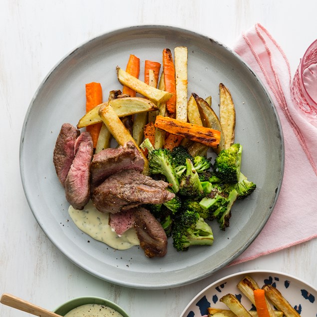 Beef Steak with Chips, Béarnaise & Charred Broccoli