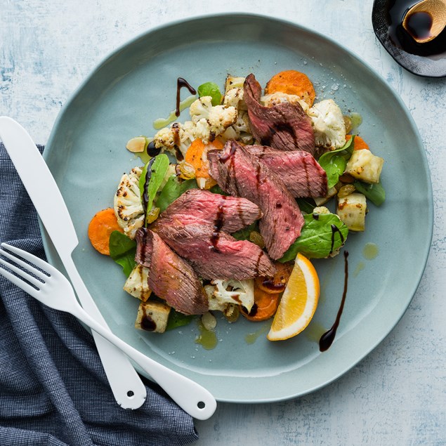 Beef Rump Steaks with Parmesan Veggies and Balsamic Glaze