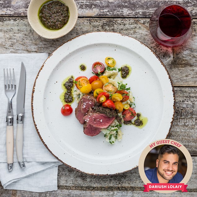 Venison Medallions with Anchovy Olive Salsa and Crushed Potatoes