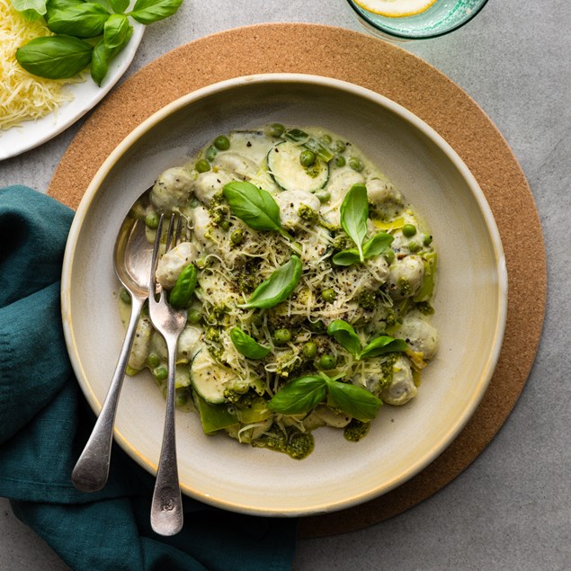 Spring Vegetable Gnocchi with Basil Pesto