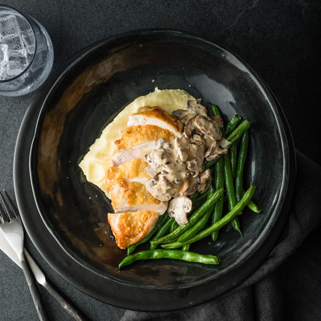 Garlic Roasted Chicken with Truffle Whipped Potato & Mushroom Cream