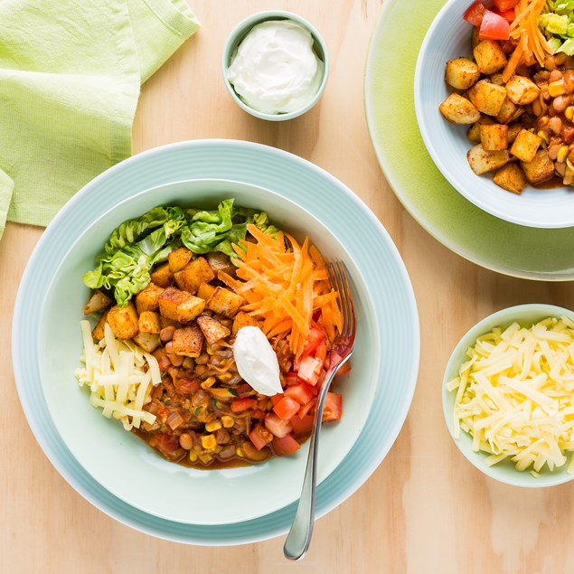 Smoky Roast Potatoes with Rainbow Chilli Bean Bowls