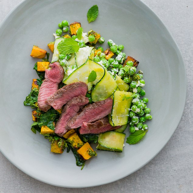 Lamb and Pesto Kumara with Minted Feta Salad