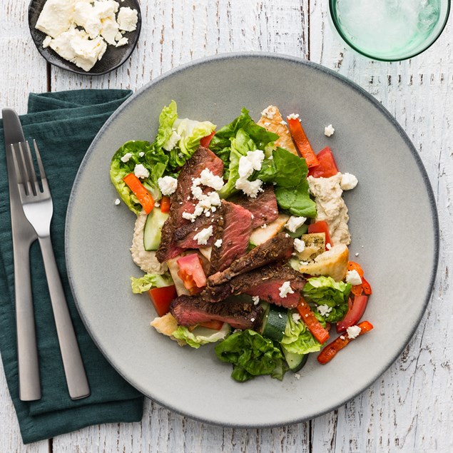 Lamb and Pita Bread Salad with Hummus