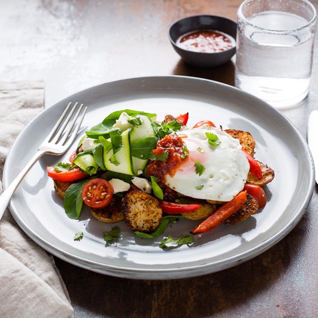 Chilli Jam Eggs with Crispy Potato Salad