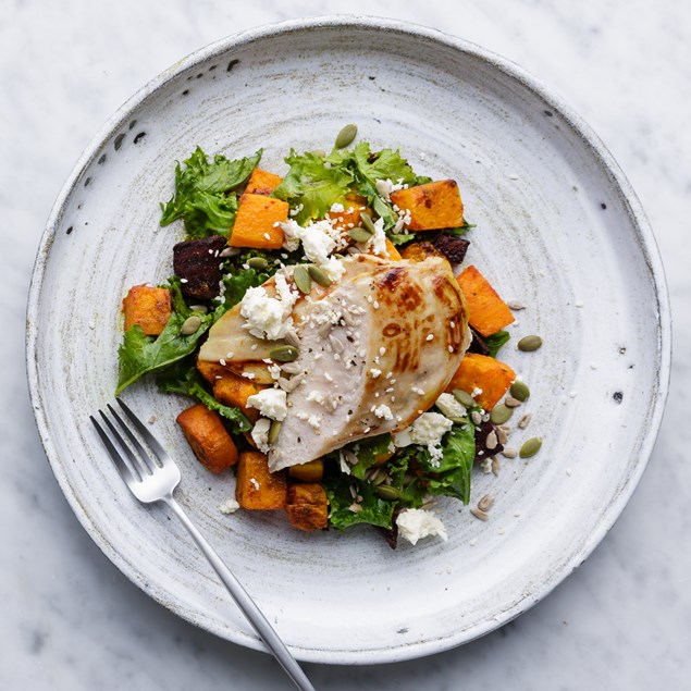 Chicken and Kale Salad with Greek Vinaigrette and Feta