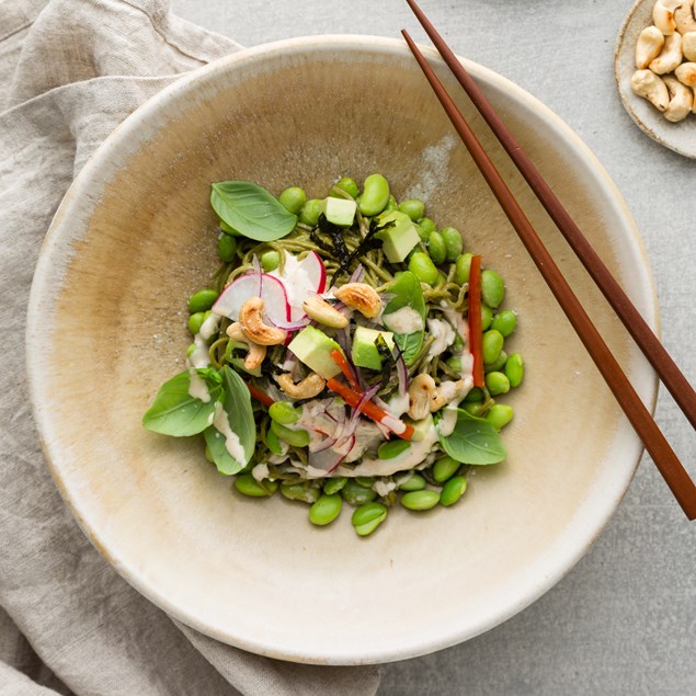 Green Tea Noodle with Edamame, Avocado and Nori Salad