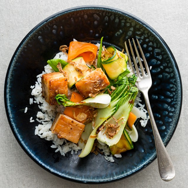 Chinese Roasted Pork Belly with Coconut Rice and Hoisin