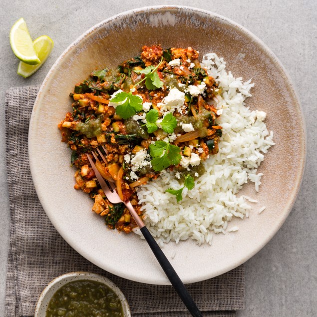 Tofu Sofritas with Tomatillo and Feta