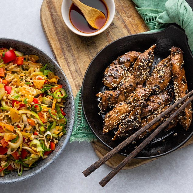  Sesame Chicken with Kimchi Rice & Gochugaru