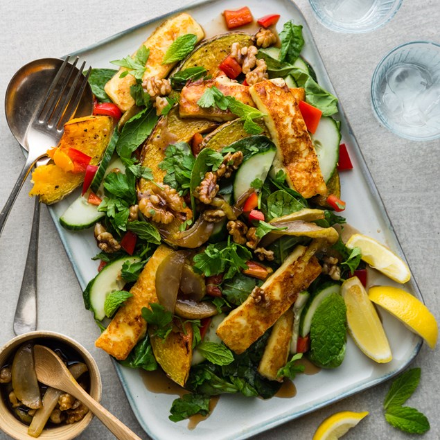 Haloumi with Pumpkin, Walnut and Maple Pears