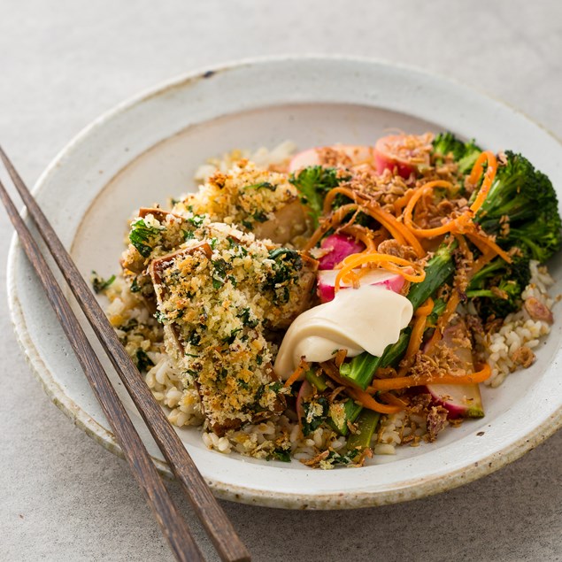 Teriyaki-Glazed Tofu with Sesame Rice and Miso Crumble