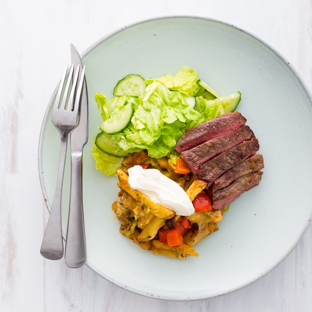 Beef Steak with Loaded Fries and Salad