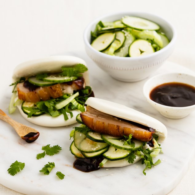 Pork Steam Buns with Cucumber Salad