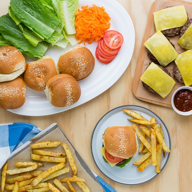 Cheese Burgers with Hand Cut Rosemary Chips
