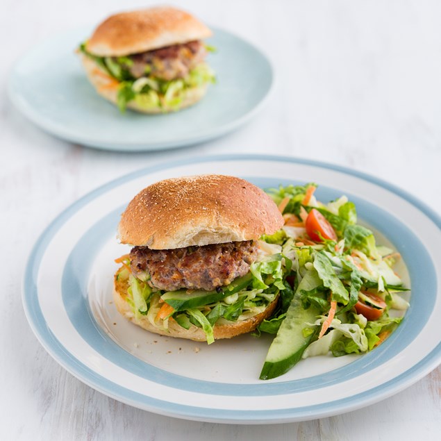 Pork, Apple and Cranberry Burgers with Lettuce Slaw