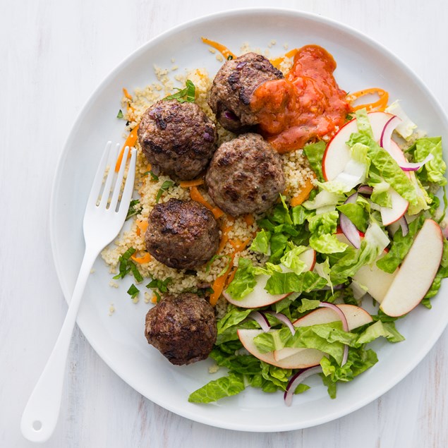 Moroccan Lamb Meatballs with Herbed Couscous and Apple Salad