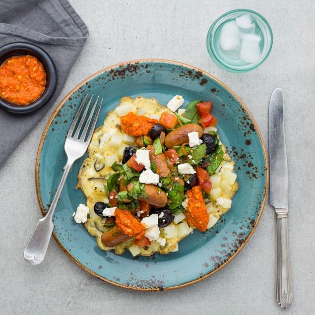 Chorizo, Feta and Olives with Tortilla Espanola