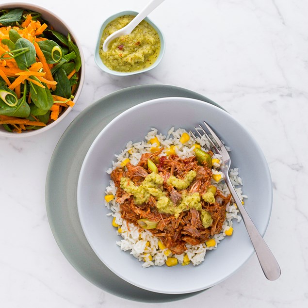 HAWAIIAN BBQ PULLED PORK BOWL WITH PINEAPPLE SALSA