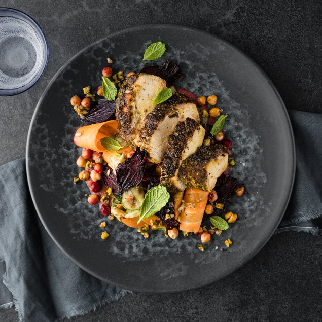 Chermoula Roasted Chicken with Beetroot Muhummara