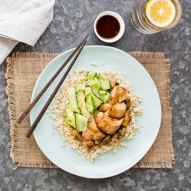 Teriyaki Chicken with Japanese Brown Rice and Cucumber Sesame Salad