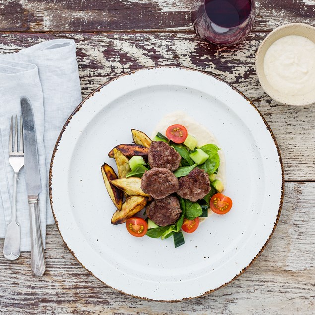 Sumac Lamb Kofta with Roasted Kumara and Hummus Mayo