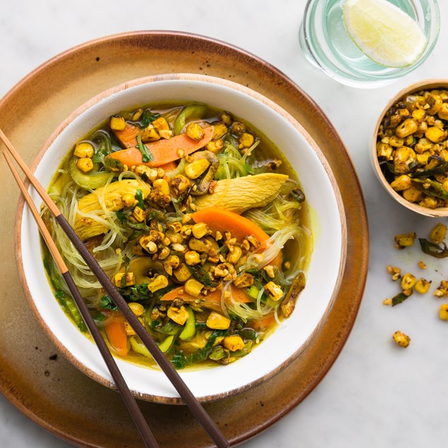 Chinese Chicken Broth with Spiced Corn & Spring Onions