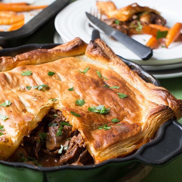 Beef and Mushroom Pie with Puff Pastry and Carrots