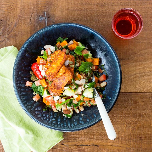 Spiced Haloumi with Almond Bulger Salad