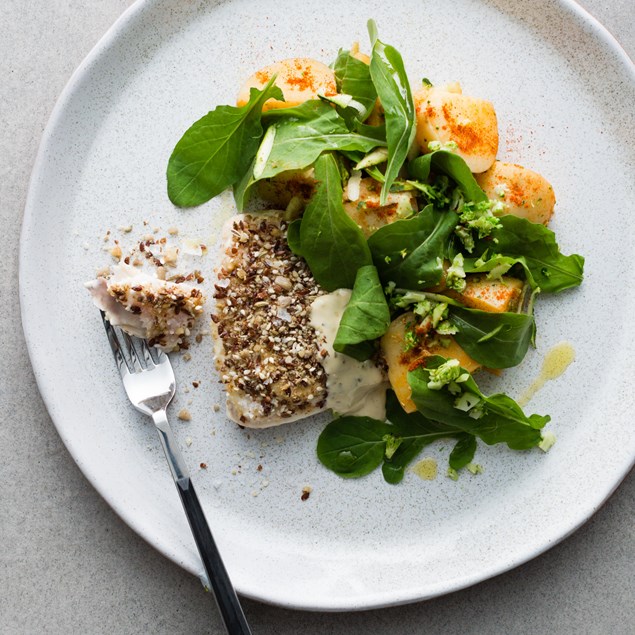 Fish with Citrus Seeded Crust and Smoked Paprika Potatoes