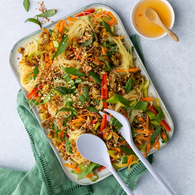 Lemongrass Pork Laab Bowl with Peanuts & Crispy Shallots