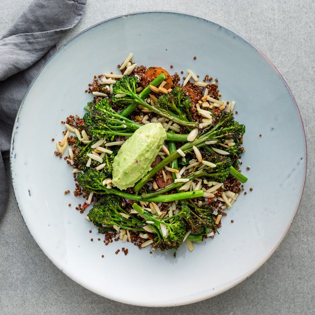 Roasted Broccolini and Quinoa with Chilli Smashed Avocado