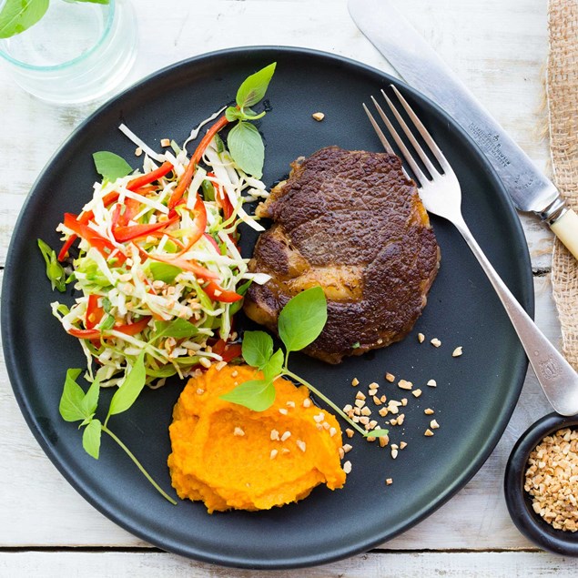 Beef Scotch with Miso Kumara Mash and Thai Slaw