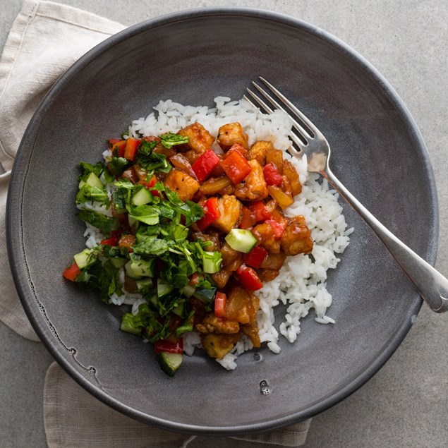 Huli Huli Glazed Tofu with Jasmine Rice and Salsa 