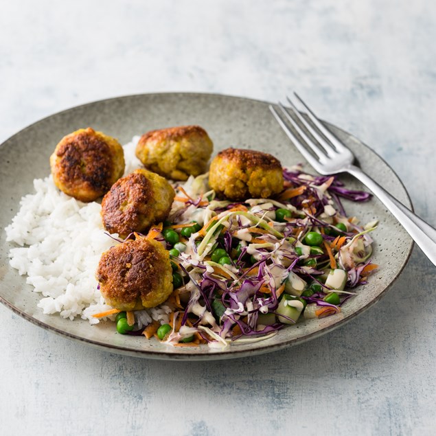 Vietnamese Chicken Meatballs with Rice and Slaw Salad
