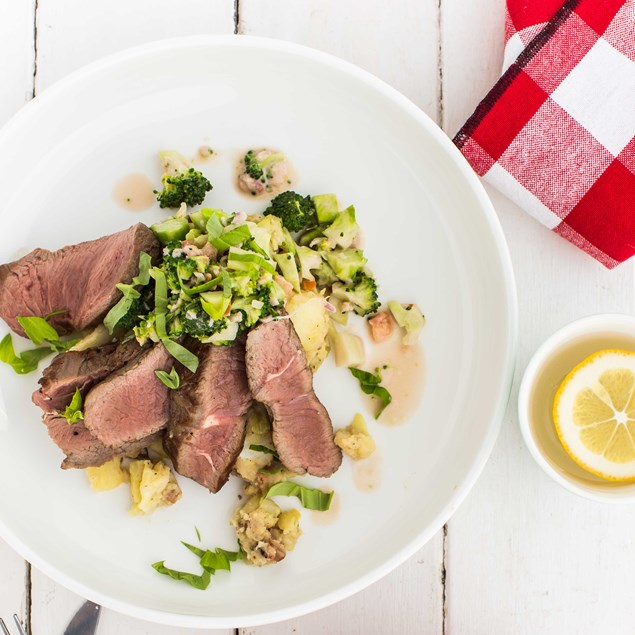 Lamb Rump Steaks with Smoky Bacon Colcannon and Broccoli Salsa