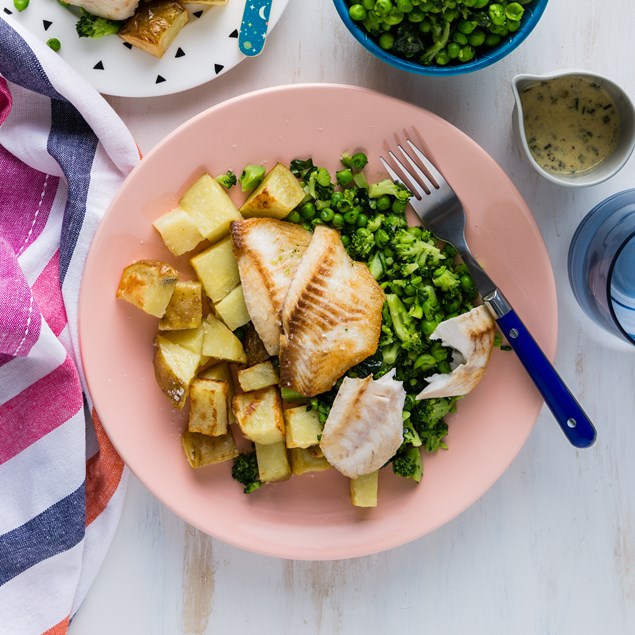 Creamy Lemon Butter Fish with Crunchy Potatoes & Crushed Greens