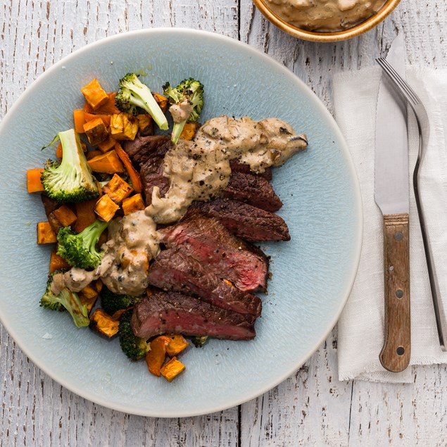 Beef Picanha Steaks with Creamy Mushroom Sauce and Roasties