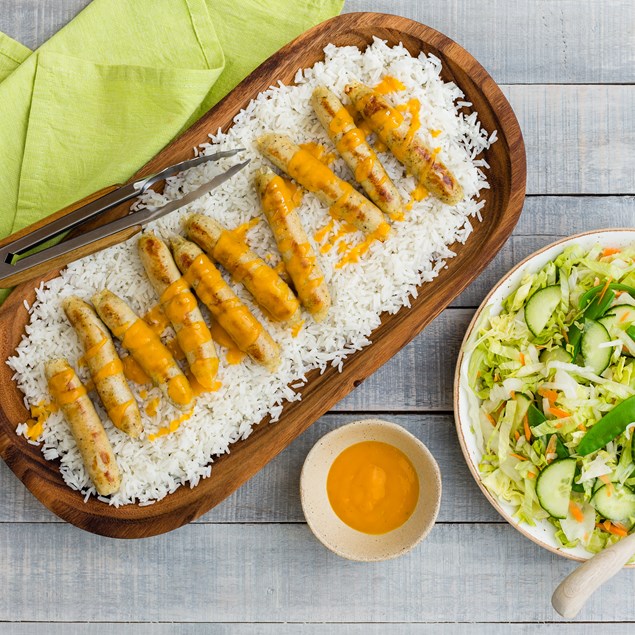 Chicken and Mango Sausages with Coconut Rice and Thai Salad