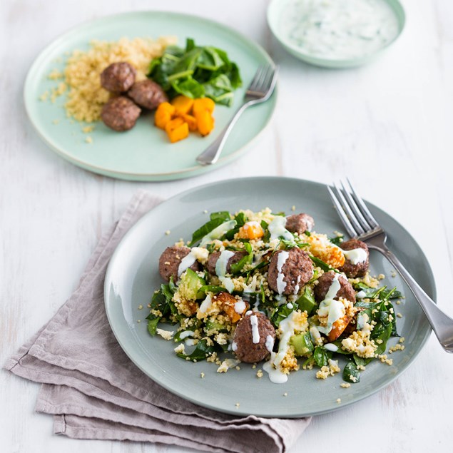 Lamb Kofta with Roast Pumpkin Couscous and Cucumber Yoghurt