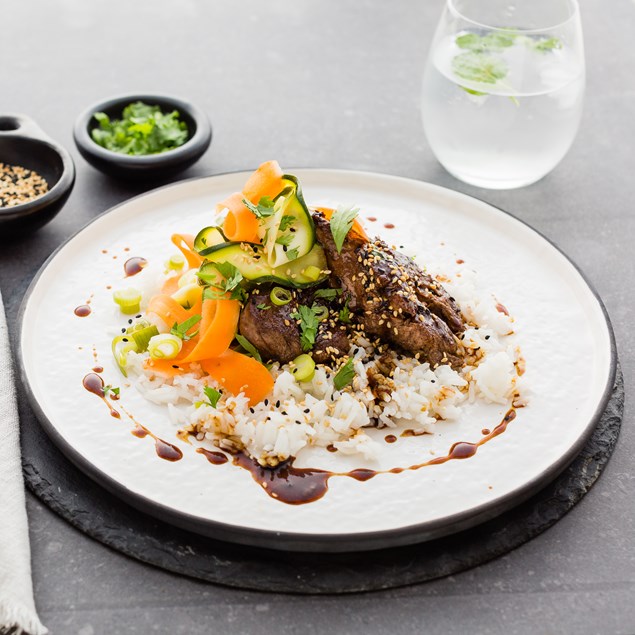 Sticky Asian Lamb with Jasmine Rice and Pickled Vegetables